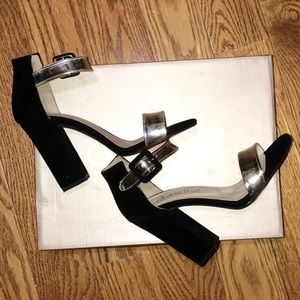 Gold metallic strap heel